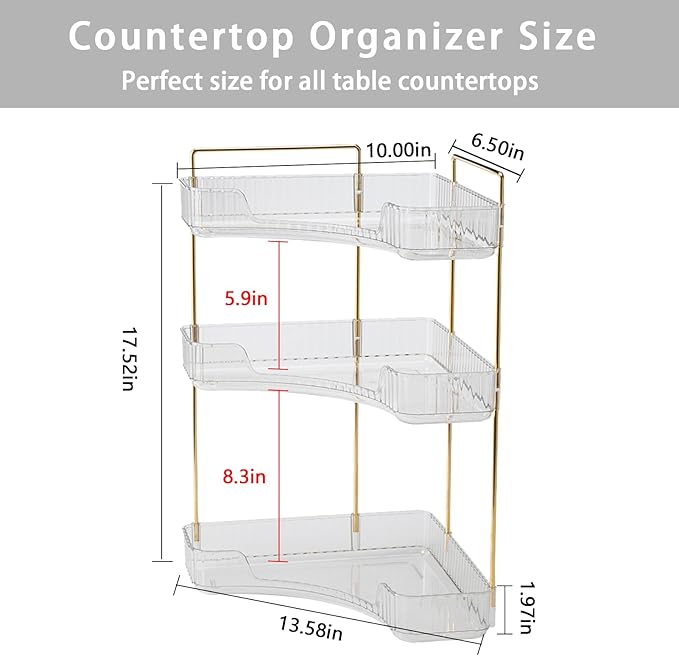 shuang qing 3-Tier Corner Bathroom Counter Organizer – Storage Shelf for Makeup, Perfume & Skincare, Space-Saving Countertop 