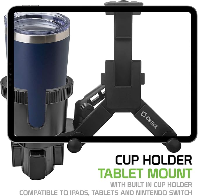 Cellet Tablet Mount with a Cup Holder Base Compatible for Apple iPad Pro, Air, Mini, Samsung Galaxy Tab, Surface Go (Extra Cup)