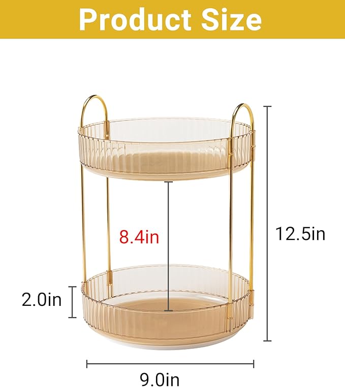 Asayuee 360 Rotating Gold Makeup Organizer,2 Tier Large Capacity Rotating Makeup Organizer,SkincarePerfume Organizer,Bathroom