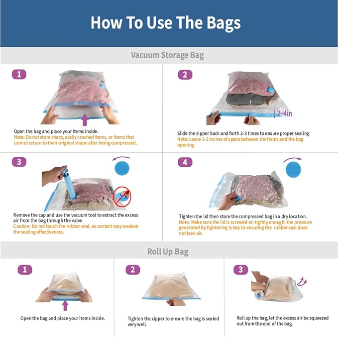 20 Pack Space Saver Vacuum Storage Bags for Clothing Travel, Vacuum Seal Compression Bags for Clothes, Packing, Luggage, Blan