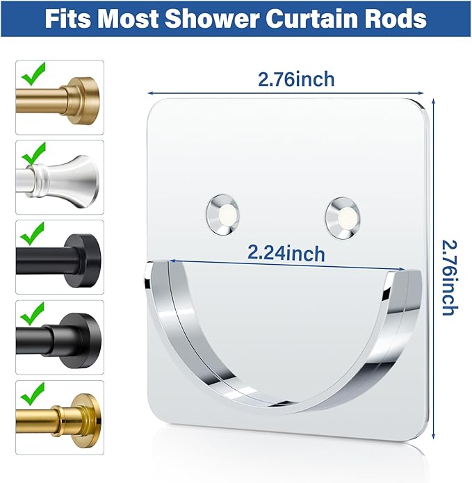 Metal Shower Rod Holders, Adhesive Shower Curtain Rod Holder for Wall- No Drilling or Screw Mount, 2 Pack Heavy Duty Shower R