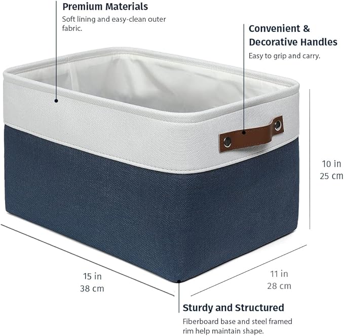 OrganiHaus Large Fabric Storage Baskets for Shelves 3 Pack, 15x11in Closet Storage Bins, Canvas Storage Bin for Organizing, C