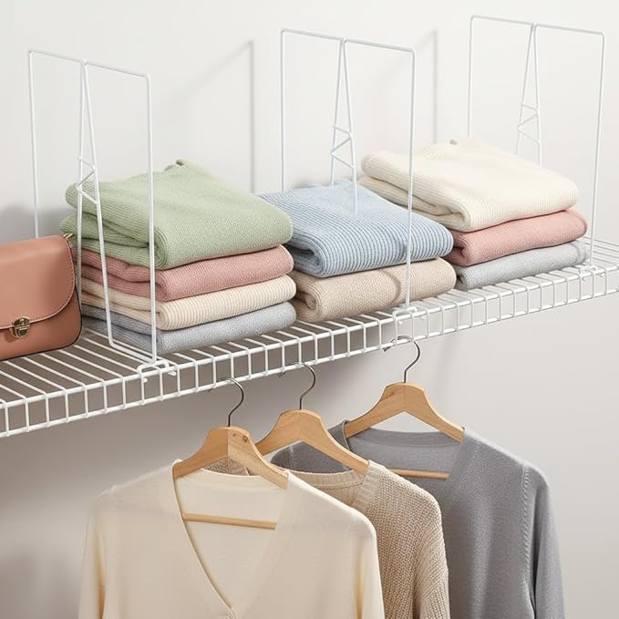 Wire Shelf Dividers - White Closet Organization & Storage Organizer - No Tool Shelf Divider for Wire Shelves - Metal Shelf Ac