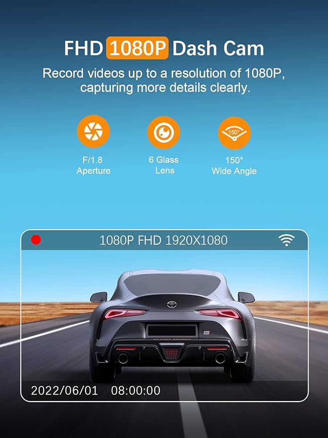 Dash Cam WiFi FHD 1080P Car Camera, Front Dash Camera for Cars, Mini Dashcams for Cars with Night Vision, 24 Hours Parking Mo