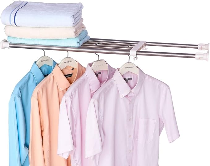 Hershii Expandable Closet Tension Shelf Rod Adjustable Storage Rack Heavy Duty DIY Organizer Divider for Wardrobe Cupboard Ki