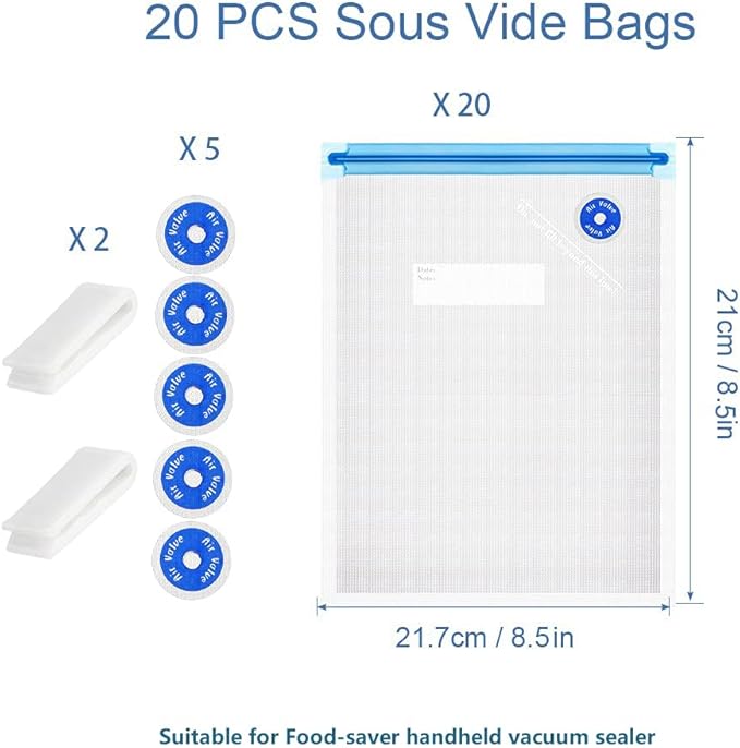 Sous Vide Bags Reusable 27Pcs, BPA Free Food Vacuum Sealer Bag, Food Storage Bag, Vacuum Zipper Bags for Sous Vide Cooking - 