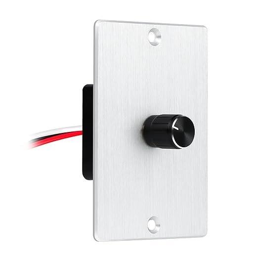 12 Volt PWM LED Dimmer Switch 15A 180W, Push On Off, Rotary Knob Dimming,12V 24V Light Dimmer for RV Boat Truck Camper Van Trailer Light Fixtures, LED Strip Lights (Silver Panel)