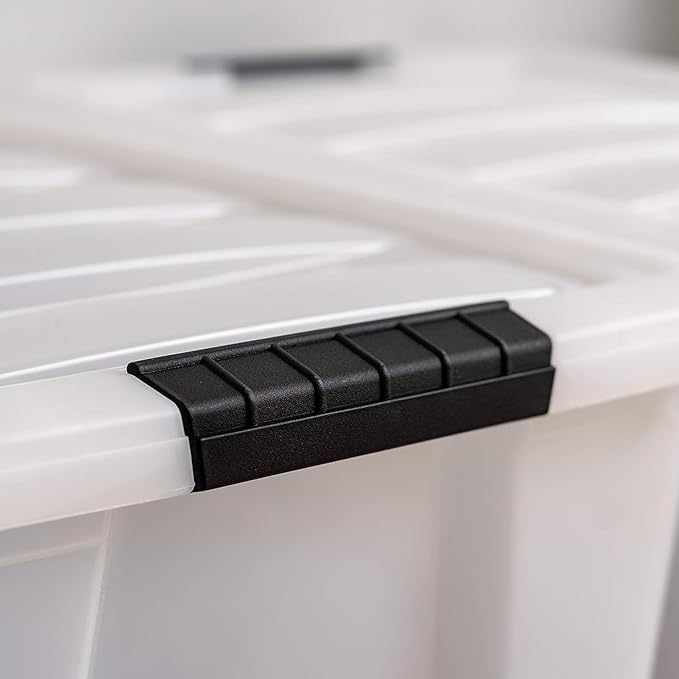 IRIS USA 40 Qt Stackable Plastic Storage Bins with Lids, 6 Pack - BPA-Free, Made in USA - Discreet Organizing Solution, Latch