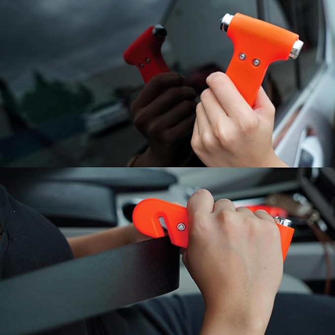 Be Smart Get Prepared 3-in-1 Auto Emergency Escape Hammer - Includes Glass Breaker, Seat Belt Cutter & Flat Hammer - Compact 