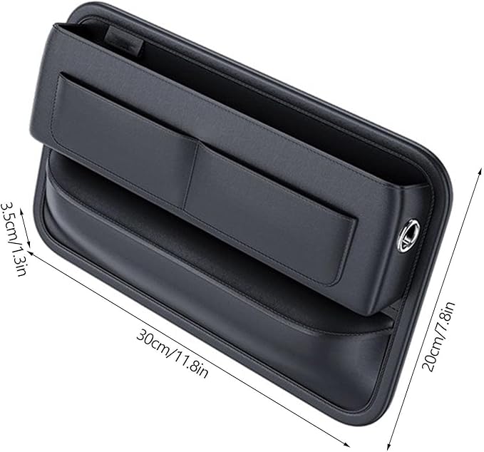Car Seat Gap Organizer – Universal Leather Side Pocket Storage Box for SUV, Truck & Sedan, Center Console Organizer with 4 Storage Pockets, Premium Black Car Accessories for Men & Women
