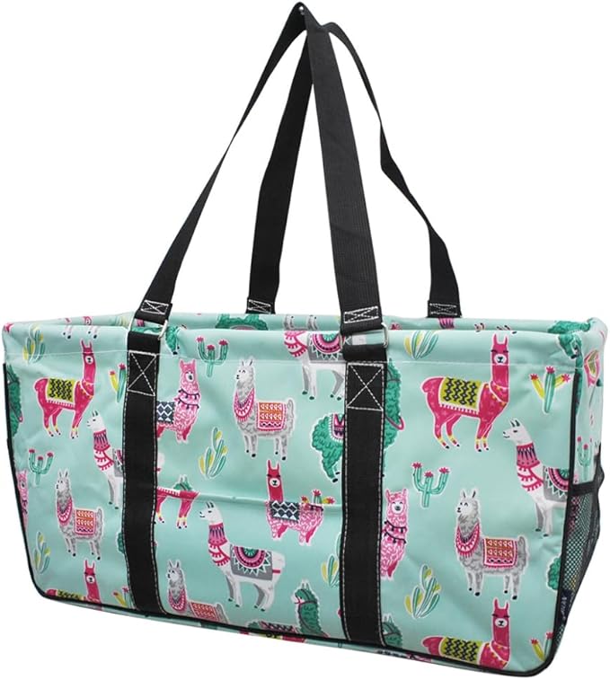 NGIL Extra Large Utility Tote Reusable Grocery Organizing Bag Oversized Collapsible for Storage, Picnic,Car, Beach (Llama Black)