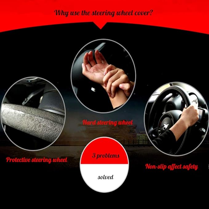 Brown Wheel Cover Cowhide Steering Wheel Cover Brown Leather Car Steering Wheel Cover Universal Size M / 15inch Fit Car/Auto/SUV (A-Brown-M)
