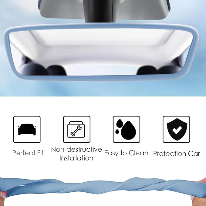 2PCS Protector Trim Frame Compatible with Tesla Model 3 Y 2020-2024 2025 2026 Screen Edge Frame Rearview Mirror Cover Interior Decorations Center Console Decor Highland Juniper Accessories Set (Blue)