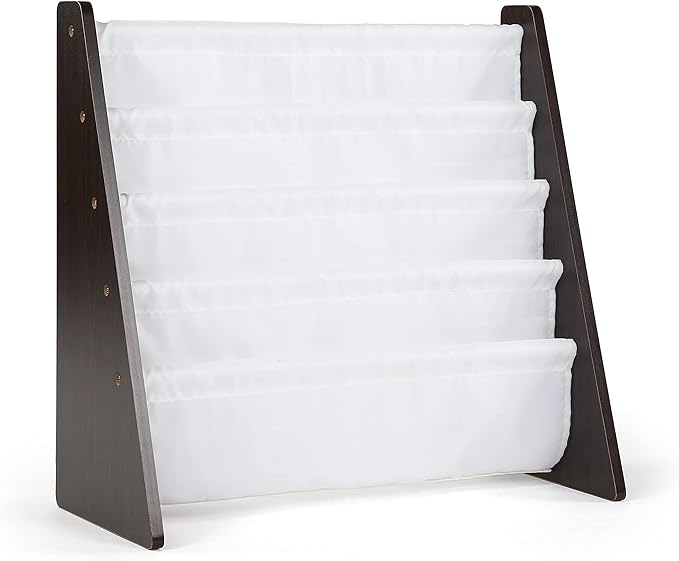 Humble Crew 4-Tier Kids Bookshelf, Espresso Wood/White - Premium Book Shelf for Kids Rooms with Four Deep Pockets - Toddler S