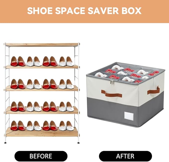 Shoe Organzier for Cloest - 2pack Adjustable Shoe Storage Box Fits 8-16 pairs,shoe Bin with Pop-Up dividers,Space Saver shoes