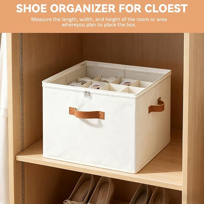 Shoe Organzier for Cloest - Fits up to 16 Pairs Shoe Storage Box,Adjustable shoe Bin with Pop-Up dividers, Space Saver shoes 