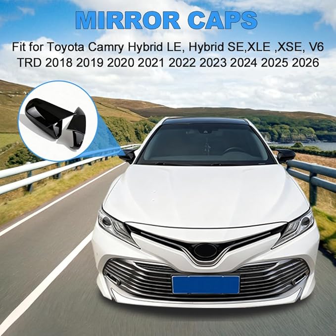 Car Ox Horn Side Rearview Mirror Cover Wing Mirror Protect Decorate Covers Auto Exterior Decoration Accessories for Toyota Camry 2018 2019 2020 2021 2022 2023 2024 2025(Bright Black)