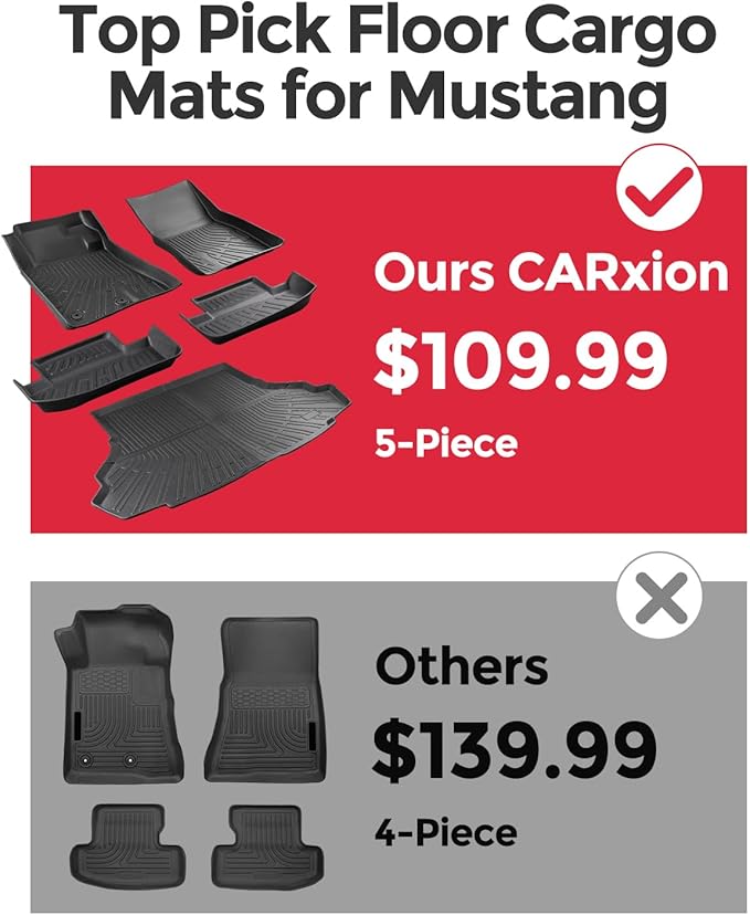 CARxion® for Ford Mustang Floor Mats & Cargo Liner (2015-2024 2025 2026, 5PCS Full Set, Not for Mach-E)