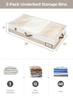 Large Under Bed Storage Containers with 4-Pack Bed Sheet Organizers and Storage