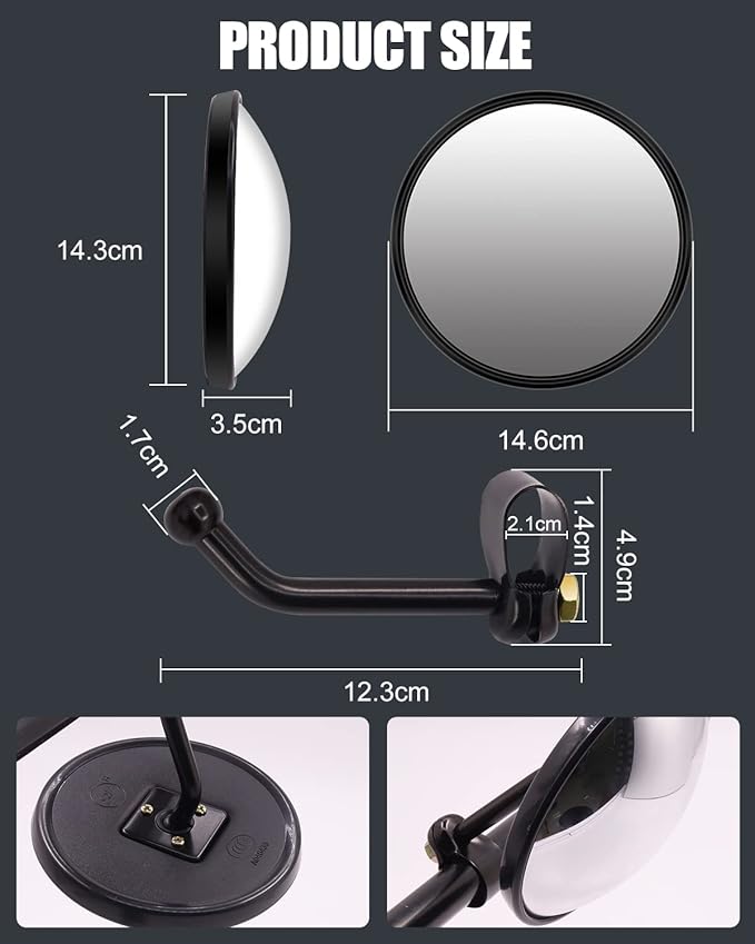 Convex Mirror, Blind Spot Mirror, Anti-Shake Side Rearview, Easy-Install Round Mirrors with Arm Assembly For Lorry Truck Trailer Bus And All Large Vehicles, 1PCS