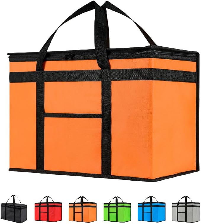 NZ home Insulated Bags for Food Delivery (2XL) Grocery Shopping Cooler Bag, Pizza Delivery, Hot & Cold Catering Tote, Reusable, Foldable & Heavy Duty (Orange)