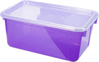 Storex Small Cubby Bins – Plastic Storage Containers for Classroom with Non-Snap Lid, 12.2 x 7.8 x 5.1 inches, Tint Violet, 5