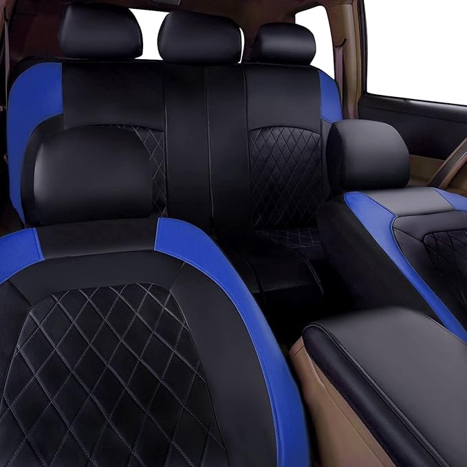 Universal Deluxe Pu Luxury Vinyl Faux Leather Car Seat Covers Full Set, Airbag Compatible, Breathable, Fit for Cars, Trucks, 