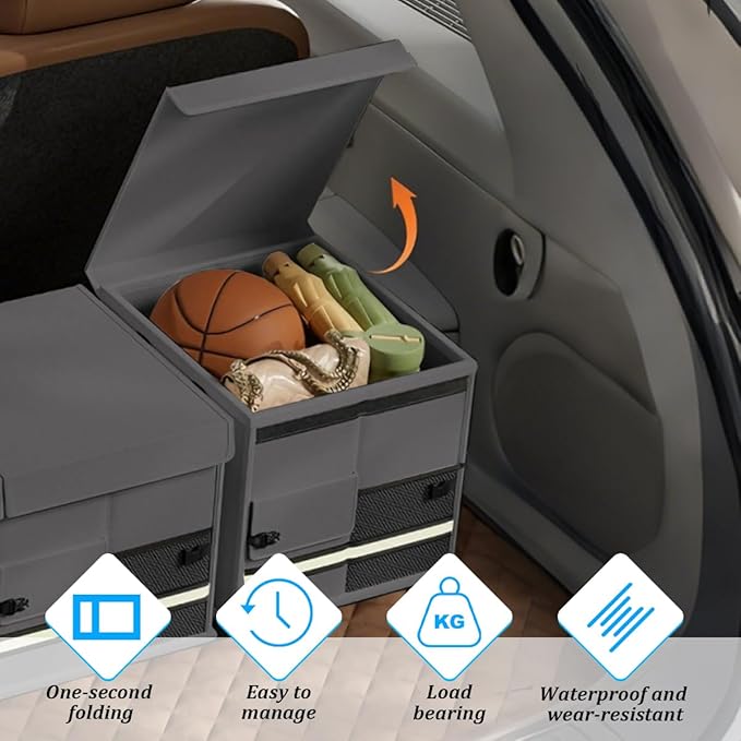 Car Trunk Organizer, Collapsible Multi Compartment Waterproof Sturdy Vehicle Trunk Container Box, Sturdy Automotive Interior S