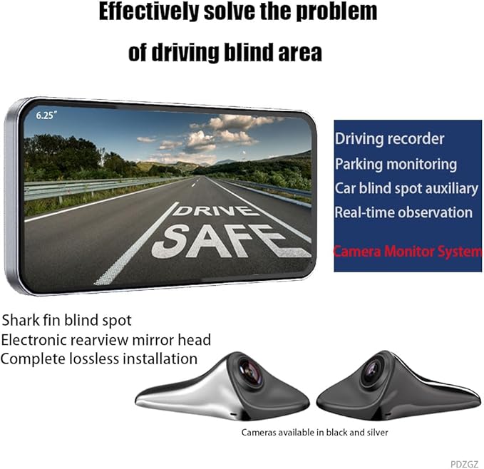 6.25inch CAR Side View Blind Area System,Left and Right Blind spot Camera Driving Recorder BSD Warning Monitoring(Camera Moni