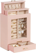 Homde Jewelry Organizer Girls Women Jewelry Box for Necklaces Rings Earrings Gift Bracelets Storage Case (Peach Pink + Gold)