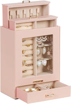 Homde Jewelry Organizer Girls Women Jewelry Box for Necklaces Rings Earrings Gift Bracelets Storage Case (Peach Pink + Gold)