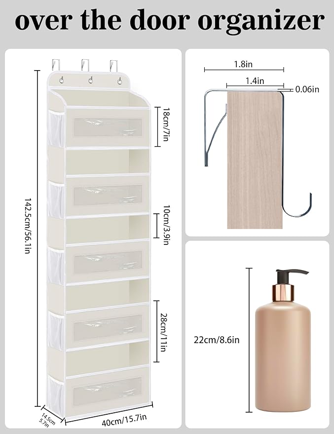 KYEVIS Over The Door Organizer, 5 Shelves Closet Door Hanging Organizer with 10 Mesh Pockets, Nursery Closet Organizer, Baby 