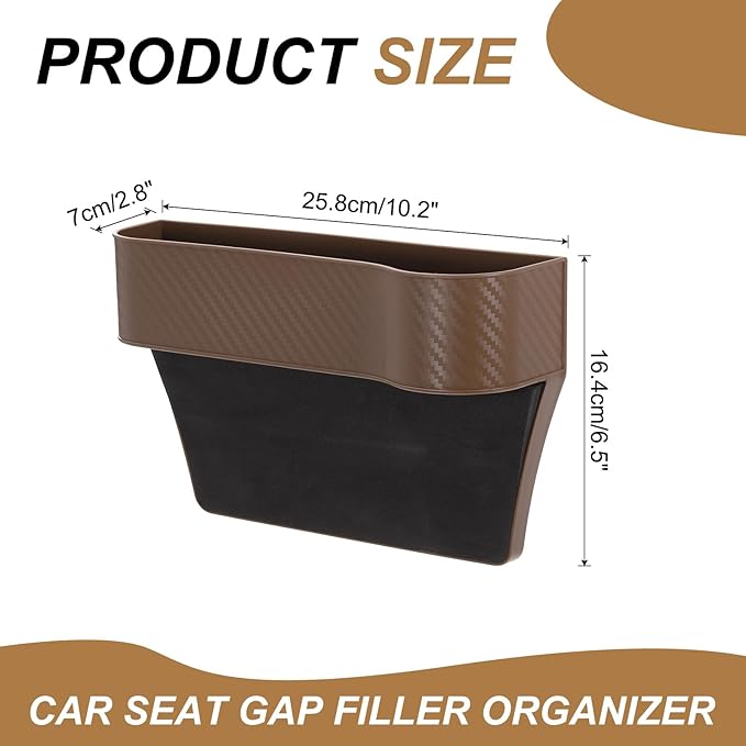 HARFINGTON 2pcs Car Seat Gap Filler Organizer 10.2 x 6.5 x 2.8 Inch PP Universal Car Organizer Storage Box Between Seat and Console (Left+Right) with Cup Holders for Phone Sunglasses, Brown
