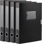 A4 Storage File Boxes Archives Cases, Foldable Plastic File Folder, Thickened to 5.8cm,Large Capacity,Black(Pack of 4)