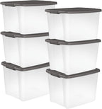 Sterilite 6-Pack ShelfTote, Clear Plastic Storage Bins with Lids, 50 Quart, Gray - Stackable Organizing Container Boxes for C