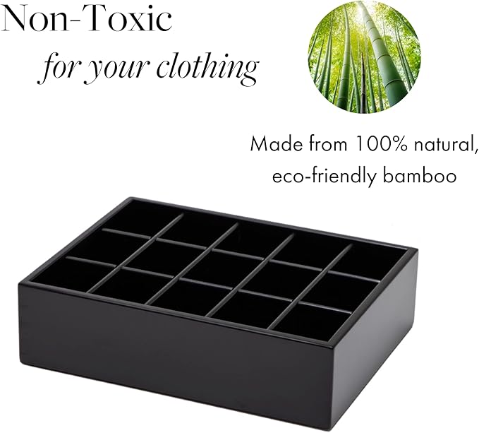 GOBAM Bamboo Closet Drawer Organizer, 15 Compartments - Drawer Divider & Storage Box for Ties, Bras, Briefs, Socks & Jewelry 