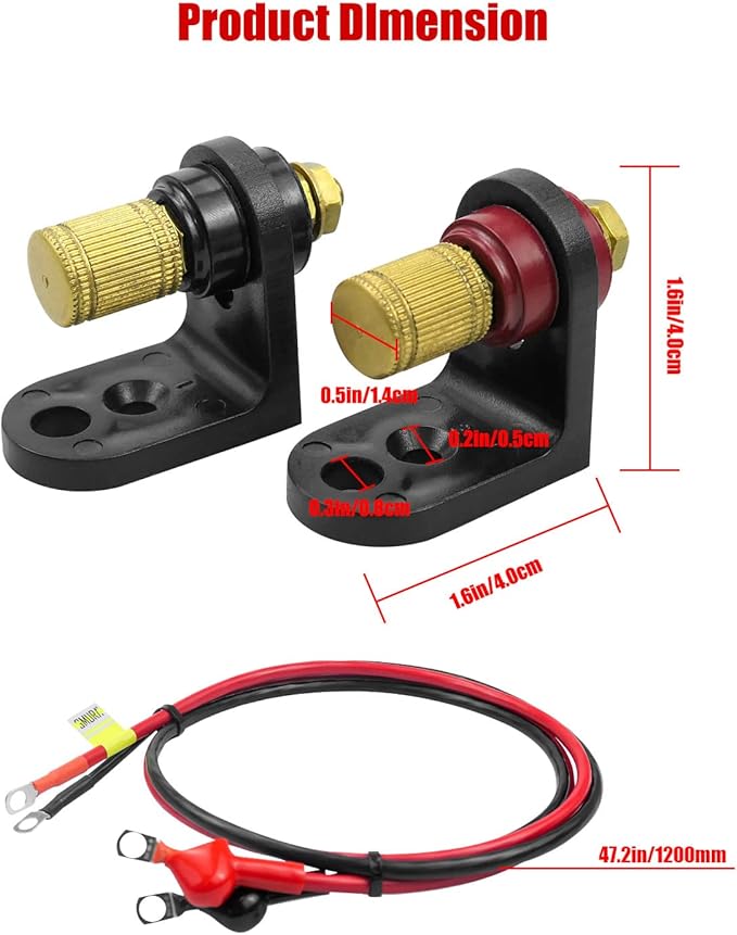 Battery Jump Post Kit with Cable and Mounting Bracket Fit for Can Am X3 Polaris RZR 2 or 4 Seats, Heavy Duty Remote Battery Charging Post Kit for UTV ATV Truck Car Trailer Boat Diesel Engine