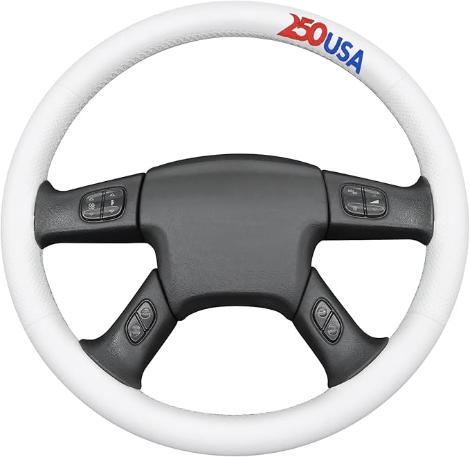 MEWANT USA 250th Anniversary Embroidered Hand Stitch Steering Wheel Cover for Chevy Silverado 1500 2003-2006 1500 Classic 2007 2500HD Classic 3500 White Faux Leather Steering Wheel Wrap