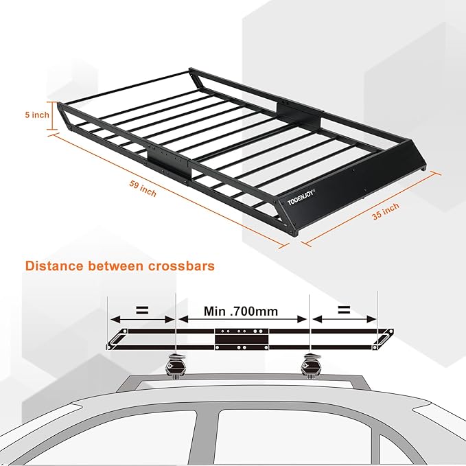 TOOENJOY 59 x 35.4 x 4.7 Inch Roof Cargo Basket Carrier, Car Top Luggage Holder for Car, SUV and Pickup, 200 LBS Capacity