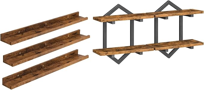 HOOBRO Floating Shelves, Wall Shelf Set of 2, Wall Mounted Storage Shelves 2-Tier, Hanging Bathroom Shelves, for Living Room,