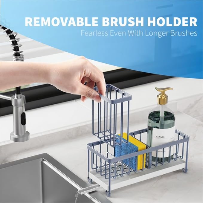 Cisily Sponge Holder for Kitchen Sink, Sink Caddy Organizer with High Brush Holder, Kitchen Countertop Organizers and Storage