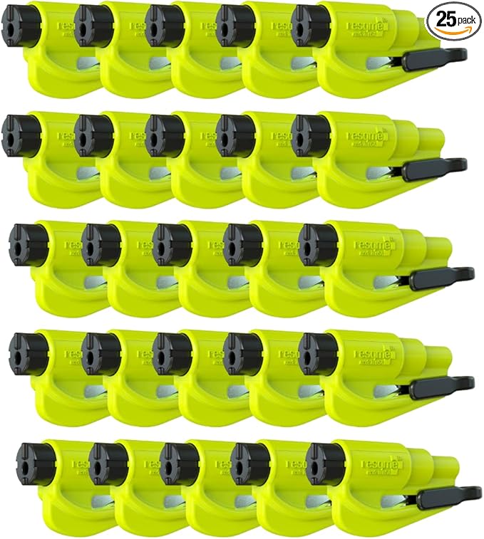 resqme Pack of 25 The Original Emergency Keychain Car Escape Tool, 2-in-1 Seatbelt Cutter and Window Breaker, Made in USA, Ye