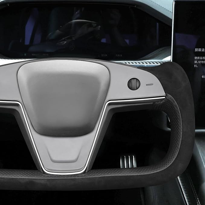 MEWANT Hand Stitched Tesla Model S Yoke Steering Wheel Cover Wrap for Tesla Model S 2021-2023 / Model X 2021-2023 Tesla Yoke Steering Wheel Accessories(3D Style)