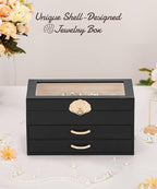Enthralite Jewelry Box with 2 Drawers: Display Organizer for Earrings Necklaces - Gifts for Girls Women (Black)