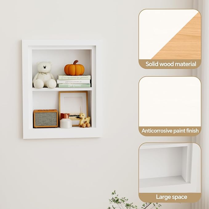 Solid Wood 14 X 18 Recessed Medicine Cabinet,2-Tier, Medicine Cabinet Organizer,Wall Niche, Bathroom Wall Cabinet, recessed b