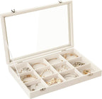Frebeauty Velvet Jewelry Tray,12 Grid Jewelry Organizer with Clear Lid,Bracelets Holder,Jewelry Display Case with Clasp,Drawe