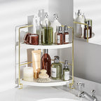 2-Tier Bathroom Corner Counter Organizer, Makeup Storage Shelf Vanity Tray, Bathroom Sink Countertop Organizer, Gold