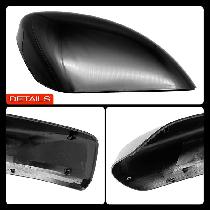 A-Premium Driver Side Rearview Mirror Cover Cap - Compatible with Nissan Altima 2013-2018 - Smooth Black, Without Turn Signal Hole