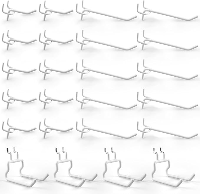 G.CORE 24-Pack Pegboard Hooks, 2" 4" Peg Board Tool Utility Hangers Fit 1/4" Pegboards, Heavy Duty Metal Shelving Brackets, W
