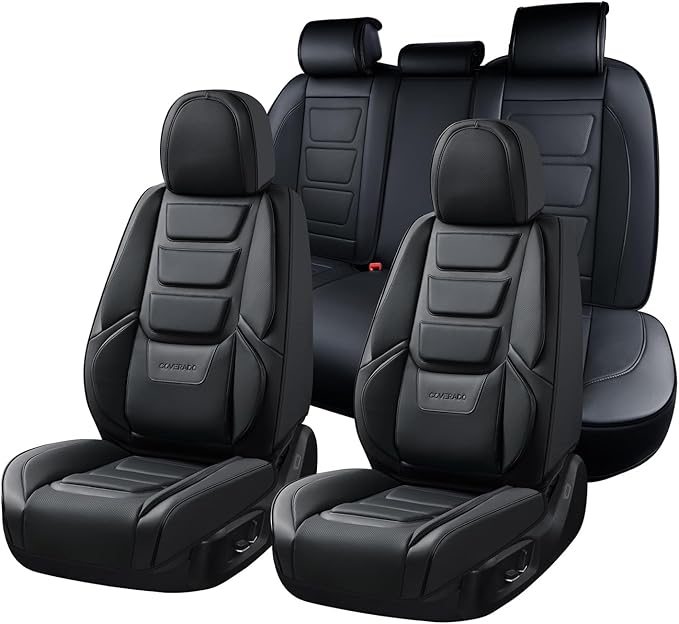 Coverado Car Seat Covers Full Set, Seat Covers for Cars, Front Seat Covers and Back Seat Cover Waterproof Leather Automotive 